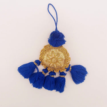 Set of 2 Embroidered Tassels, Royal Blue and Gold Tassels, Indian Tassels